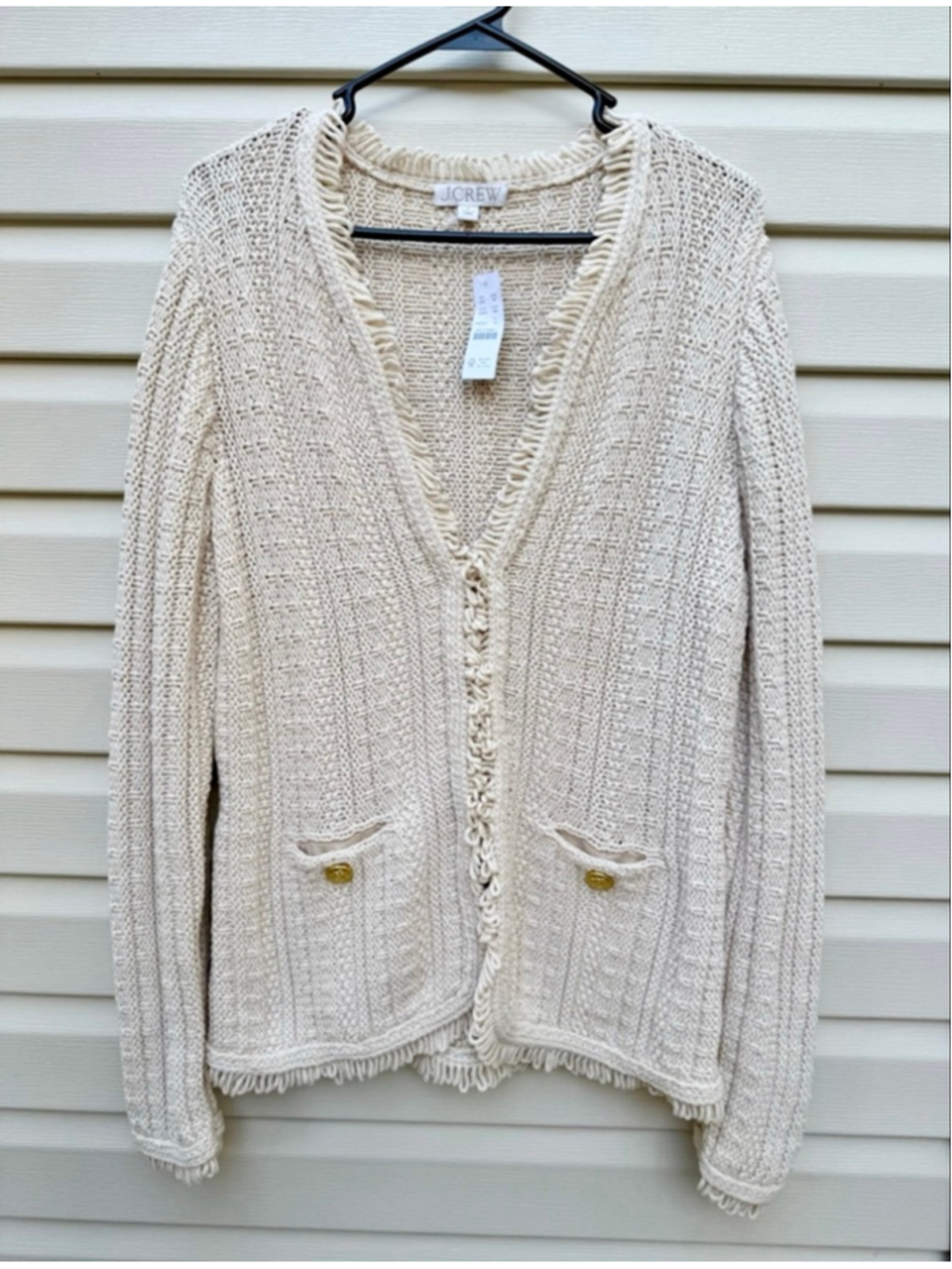 J.Crew Merino Wool Cable Knit Cardigan Sweater Cream Medium NWT - Picture 2 of 8
